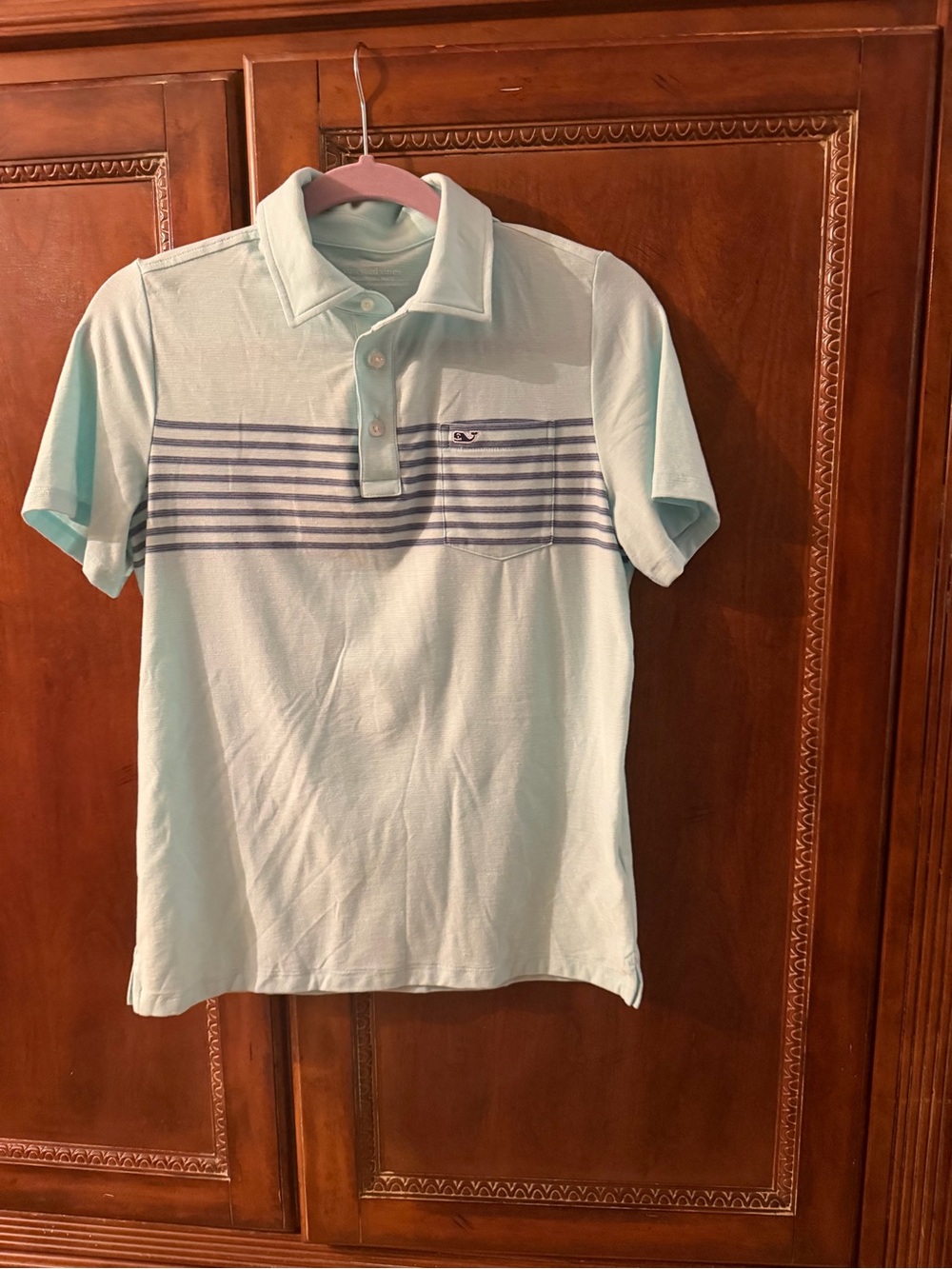 Boys Light Mint Polo Shirt with Navy Stripe